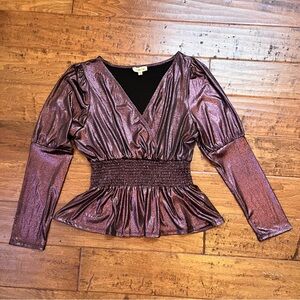 Lavish Shimmering Purple V-Neck Top Size XL